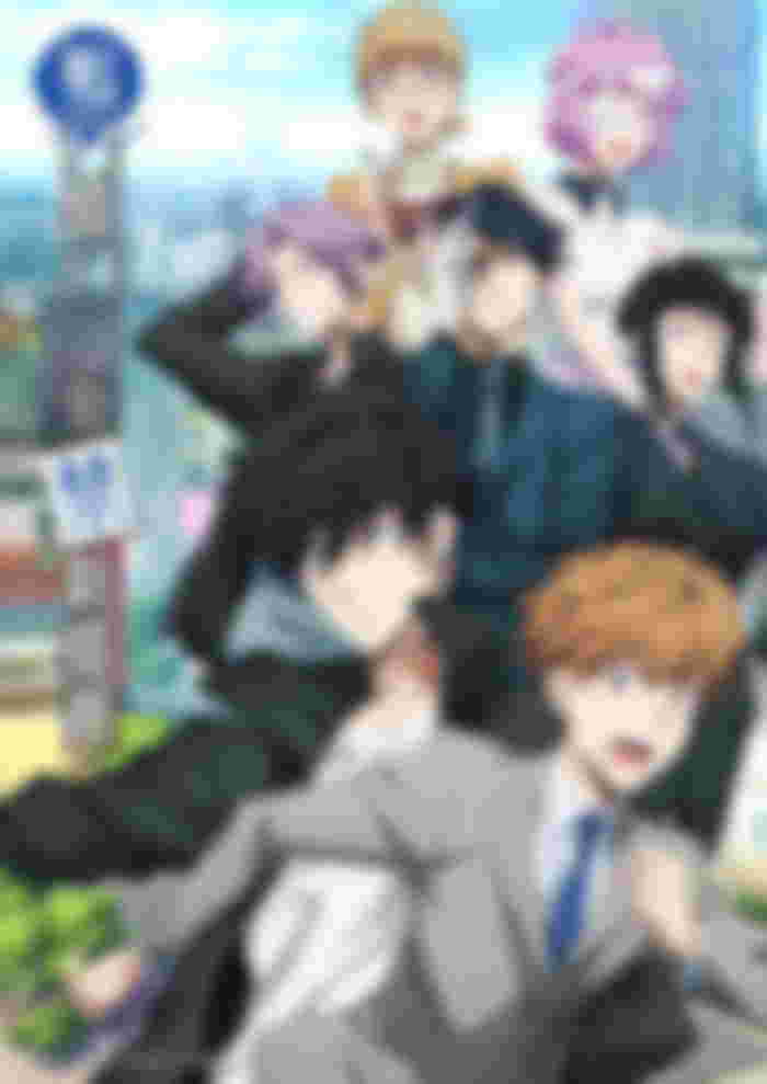 a group of anime characters with chinese writing on the bottom