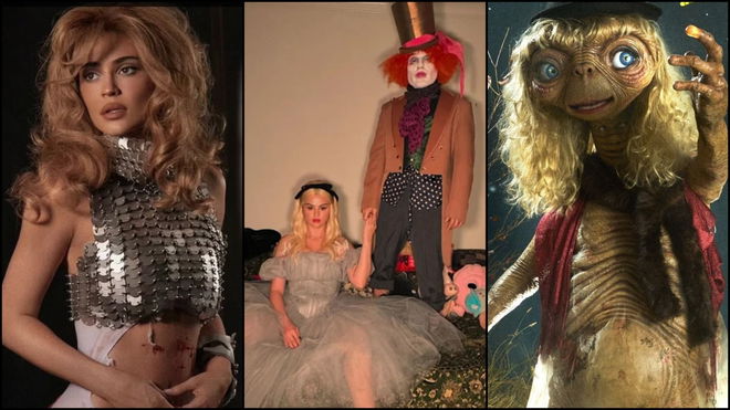 Kylie Jenner, Selena Gomez, Benny Blanco and Heidi Klum in their Halloween costumes.