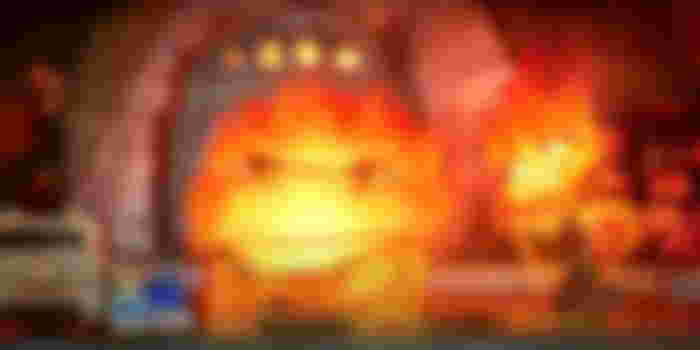 Bernie angrily smiling at Ember smiling at him