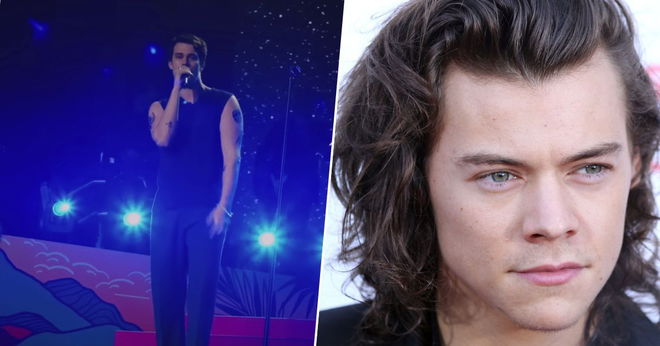 A split image of Nicholas Galitzine and Harry Styles