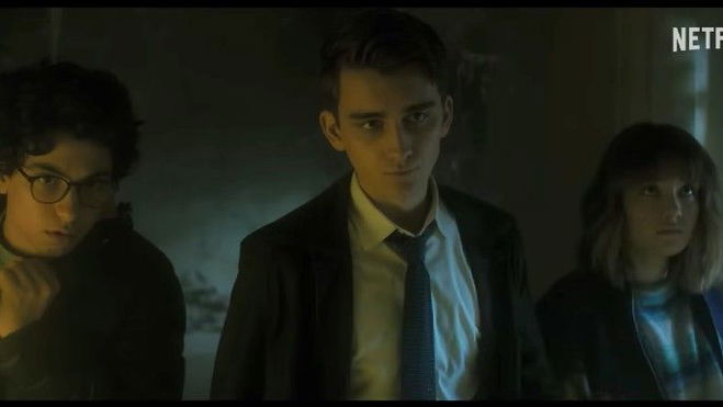 Ali Hadji-Heshmati as Alex Rider, Cameron Chapman as Anthony Lockwood, Ruby Strokes as Lucy Carlyle in Lockwood & Co
