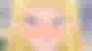 a close up of a blonde anime girl crying with tears running down her face .