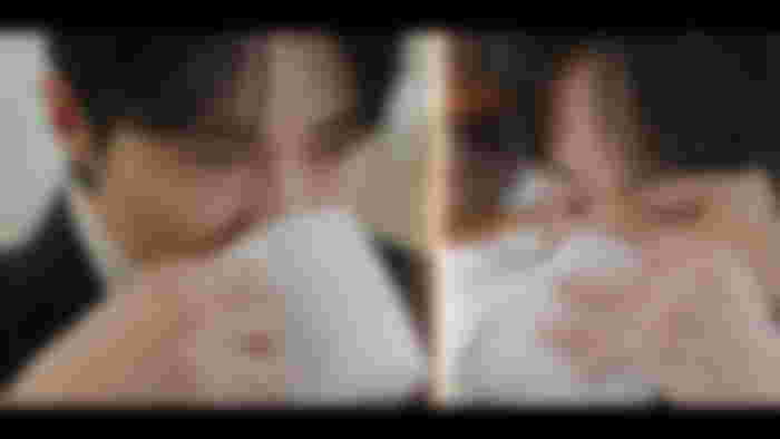 A split image of Sun-jae and Tae-sung drinking boiling hot tea