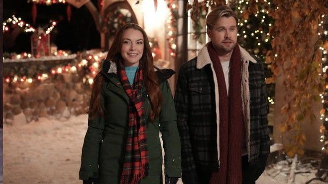 falling for christmas lindsay lohan walks with chord overstreet
