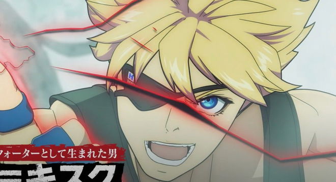 a close up of a cartoon character with blonde hair and blue eyes .