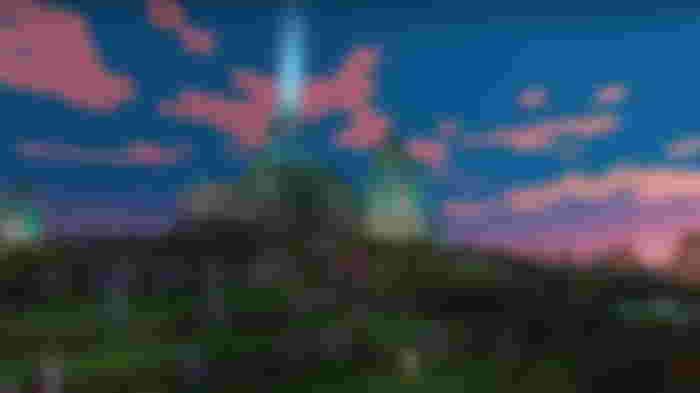 The character is on a horse next to the building in Minecraft Legends.