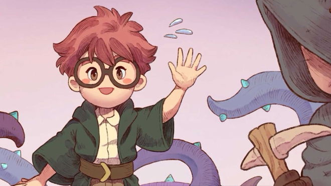 Alaric from Fae Farm waving to the viewer.