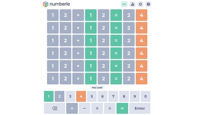 Image of a guess in progress in Numberle.
