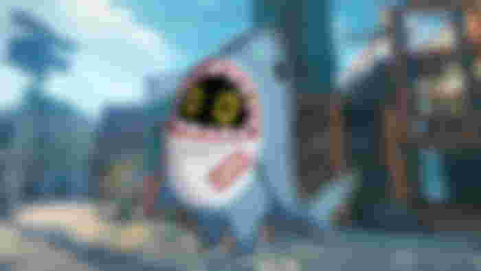 Sharkboo, a Bangboo in a shark costume in Zenless Zone Zero.
