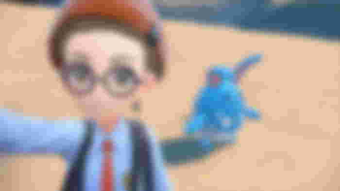 Selfie with Azumarill in Pokemon Scarlet and Violet.