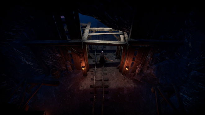 Image of a dark wooden mine in V Rising.