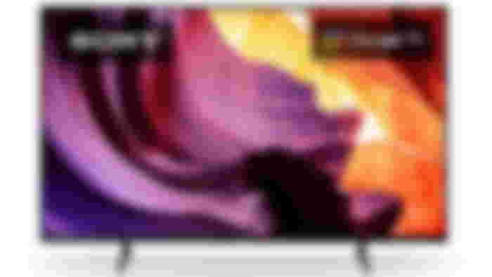 Sony KD-43X80K product image of a black TV with a purple and orange image on the display.
