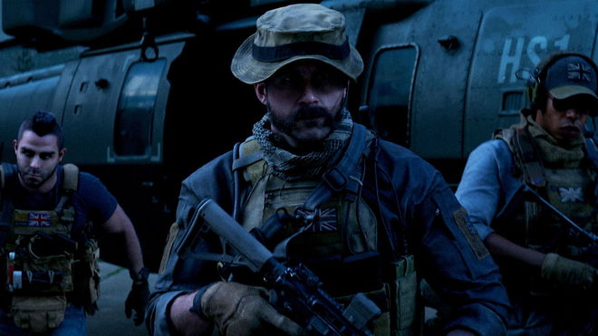 Modern Warfare 3 Task Force 141 stood in front of helicopter