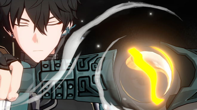 A character wielding a magical item in Honkai Star Rail.