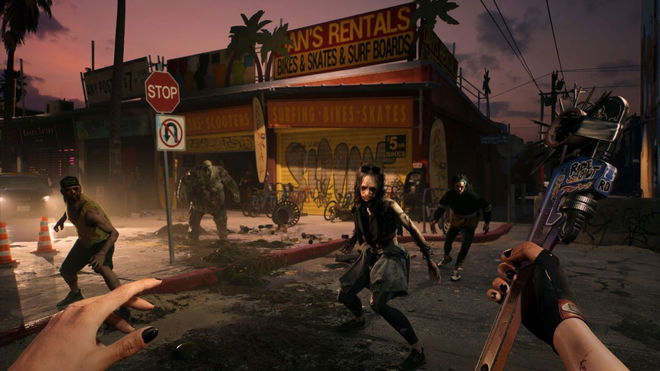 The character is about to fight multiple zombies in Dead Island 2.