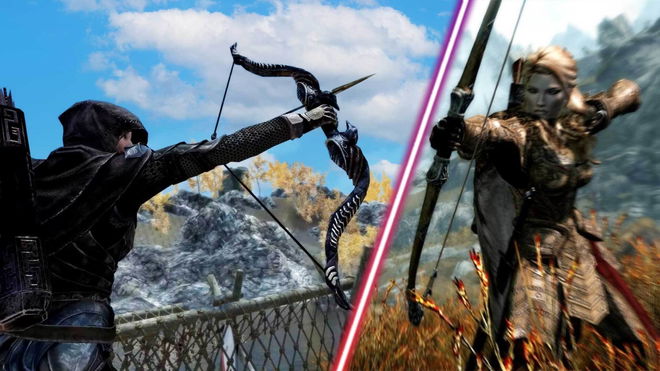 Some archers firing their bows in Skyrim.