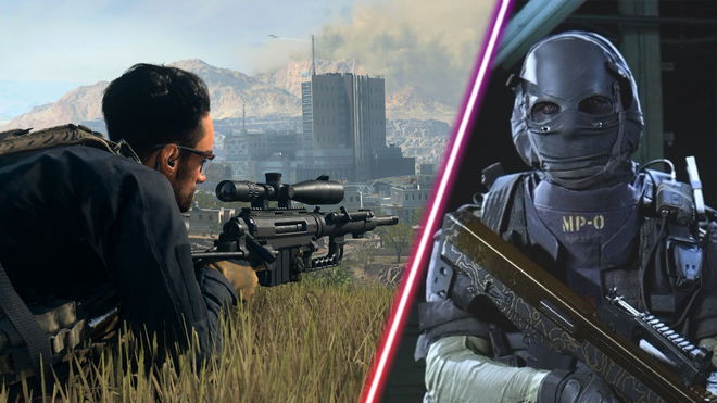 Screenshot showing Modern Warfare 2 aiming down scope of sniper rifle and portrait of Nikto Operator from Modern Warfare 2019.