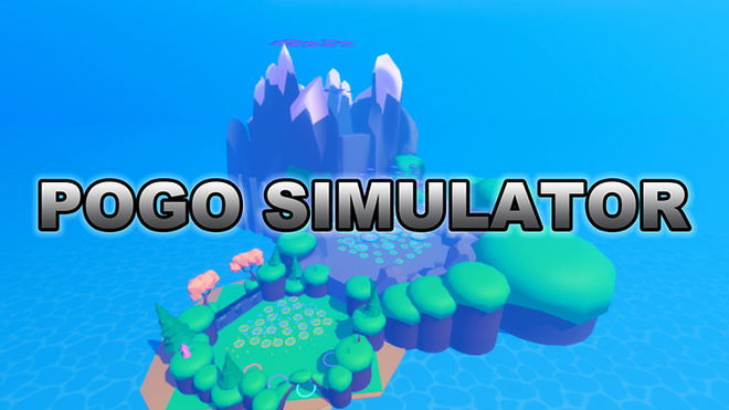 "Pogo Simulator" written in a bold font over a Roblox island.