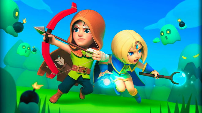 Two character with one holding a bow and the other one with magic ball wand in Archero