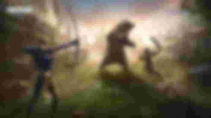 Two characters are fighting a bear in Undawn.