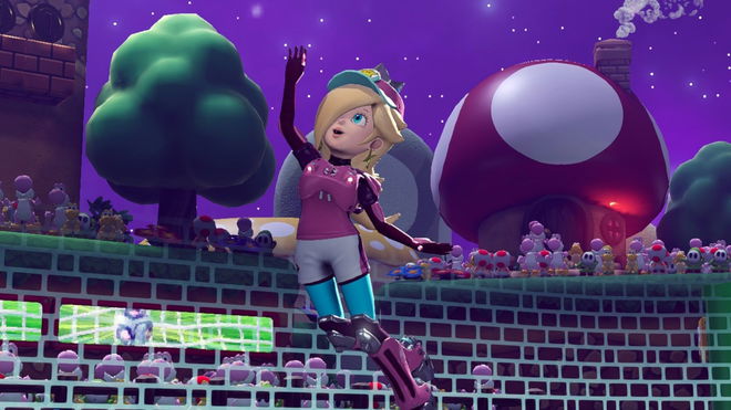 Image of Rosalina celebrating a goal in Mario Strikers: Battle League.
