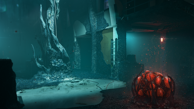Nest, Carapace and Sprawl inside a building in Rainbow Six Extraction.