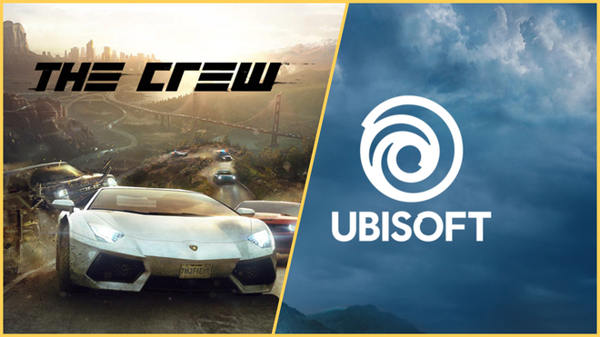 the crew promo art on left with ubisoft logo on right