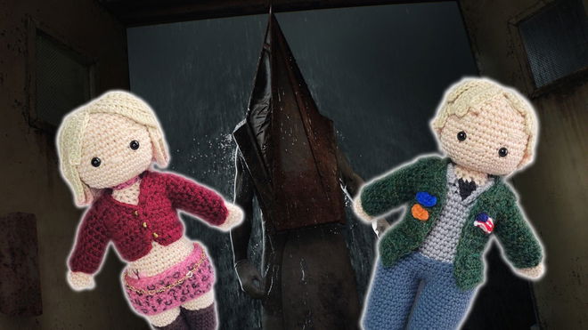 image of silent hill with crocheted toys