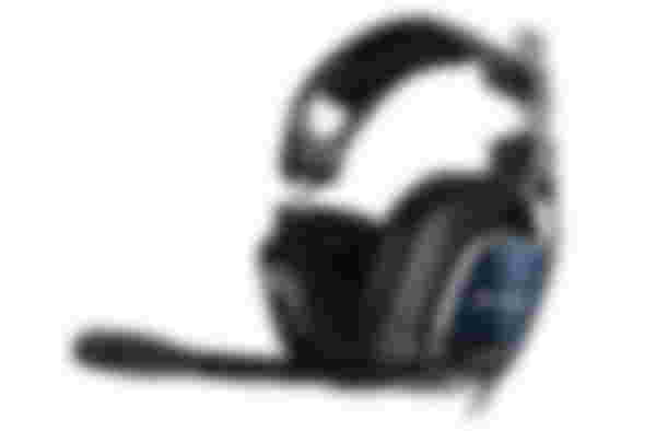 ASTRO Gaming A40 TR product image of a black, silver, and dark blue overear headset with a mic.