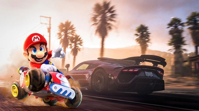 Mario Kart in front of Forza Horizon art