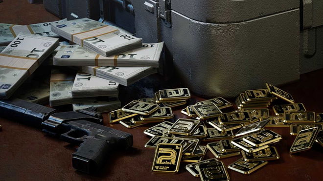A pile of money next to a gun in Arena Breakout.