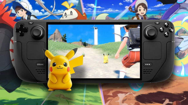 Pokémon Scarlet playing on a Steam Deck