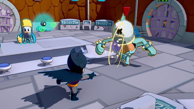 Batman fighting a grunt in Justice League: Cosmic Chaos.