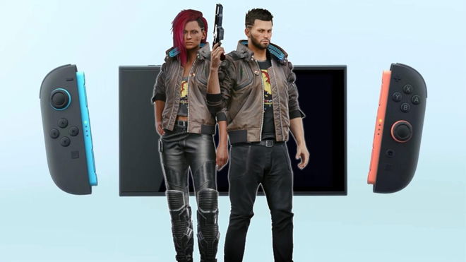 Promo images for the Switch 2 and Cyberpunk 2077