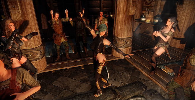 An image of some dancing in Skyrim.