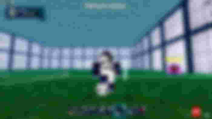 A Roblox character playing football in Striker Odyssey.