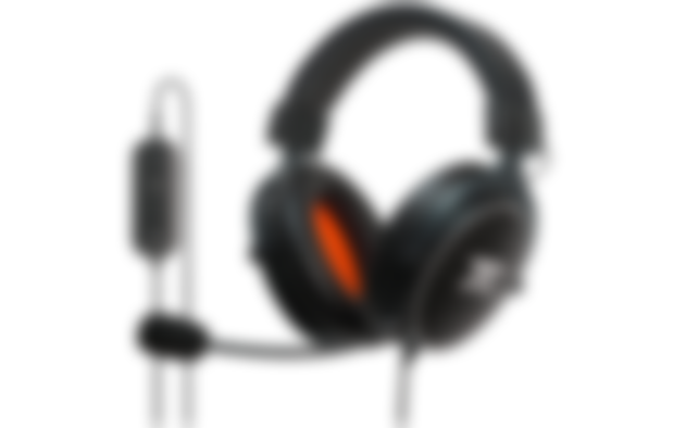 Fnatic React Plus product image of a black and orange wired gaming headset/