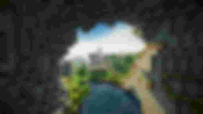 Peeking out from inside a Minecraft cave
