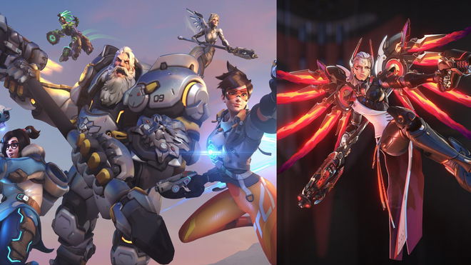 overwatch reinhardt and overwatch team next to mirrorwatch