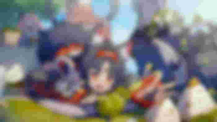 Zenless Zone Zero artwork shows Nekomata reaching for food on the ground while the rest of the Cunning Hares are behind her.