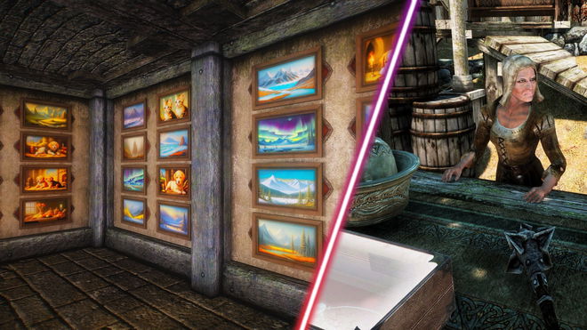 Some mounted paintings in Skyrim.