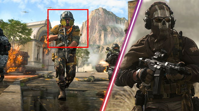 Screenshot showing Modern Warfare 2 player with red box and Ghost holding gun