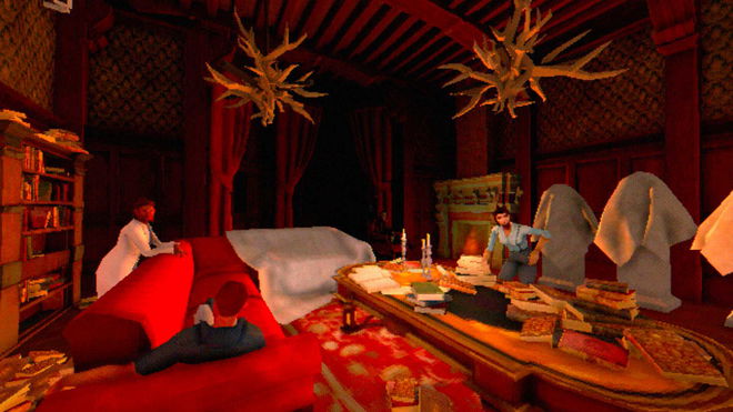 Characters huddled in a lavish sitting room in The Tartarus Key.