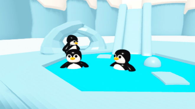 Screenshot of three Roblox penguins from Penguin Tycoon
