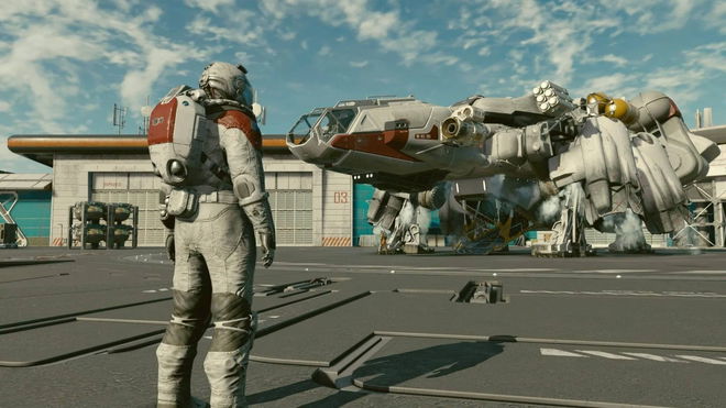 Starfield player looking at ship in background