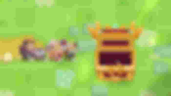 Screenshot from Guardian Tales, with four sprites opening a large brown chest