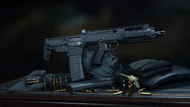 Screenshot of Modern Warfare 2 Tempus Razorback on a table surrounded by loose bullets and ammo magazines