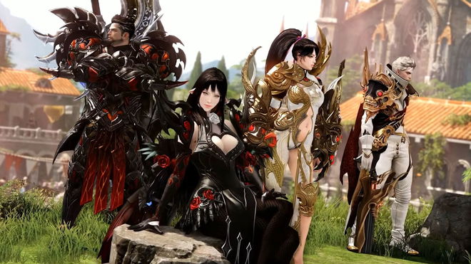 Four heavily armoured characters in Lost Ark.