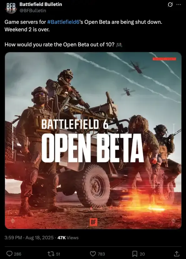 Battlefield 6 open beta closing