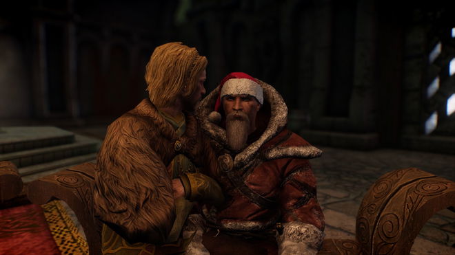 An image of some totally normal Skyrim lap sitting.